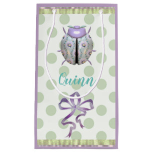 Ladybug polka dot floral green purple cute small gift bag