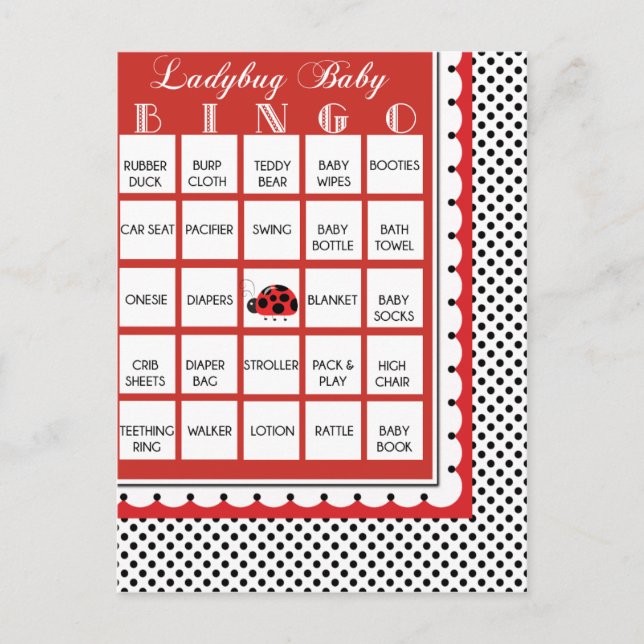 Ladybug Polkadots Baby Shower Bingo Card 18 (Front)