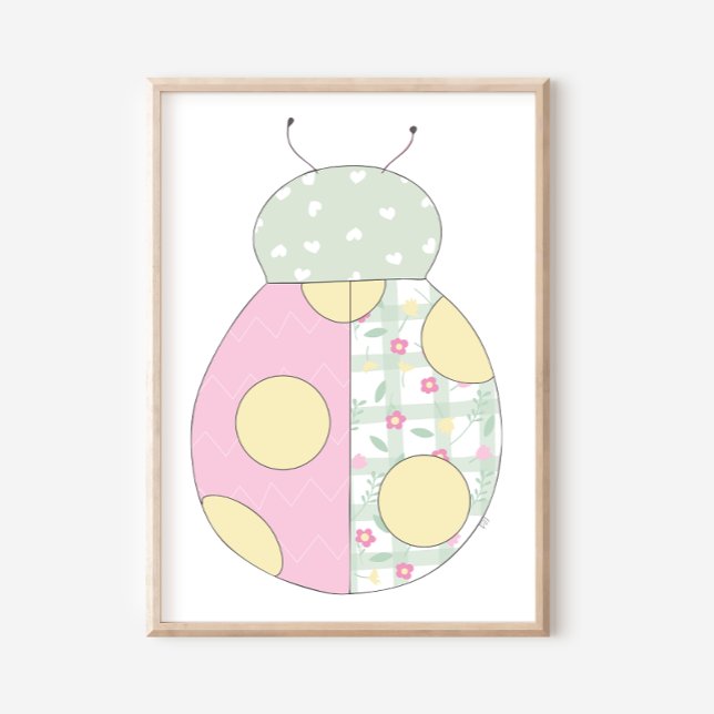 Ladybug Quilt Style Art Print on White Background (Creator Uploaded)