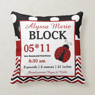 Ladybug Red Black Baby Announcement Pillow
