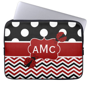 Ladybug Red Black Chevron Monogram Laptop Sleeve
