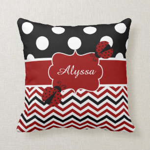 Ladybug Red Black Personalised Pillow
