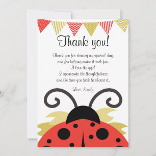 Ladybug Red Gold Thank You Card Note