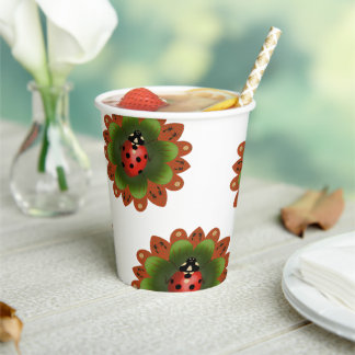Ladybug red green white party paper cups