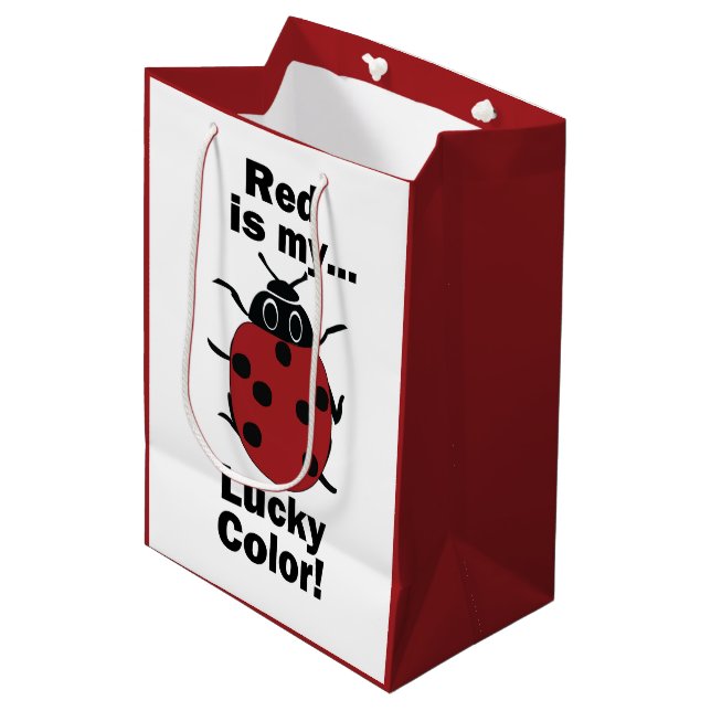 Ladybug Red Is My Lucky Colour Funny Insect Medium Gift Bag (Front Angled)
