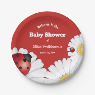 Ladybug Red White Flower Baby Shower Paper Plate