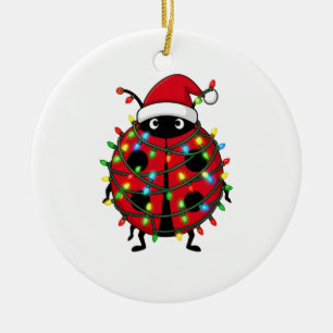 Ladybug Santa Hat Holiday Insect Christmas   Ceramic Tree Decoration