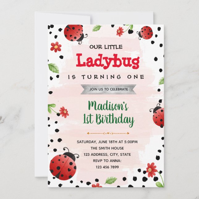 Ladybug shower birthday invitation (Front)