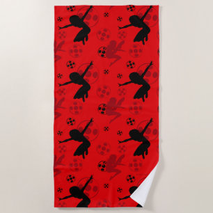 Ladybug Silhouette Red Pattern Beach Towel