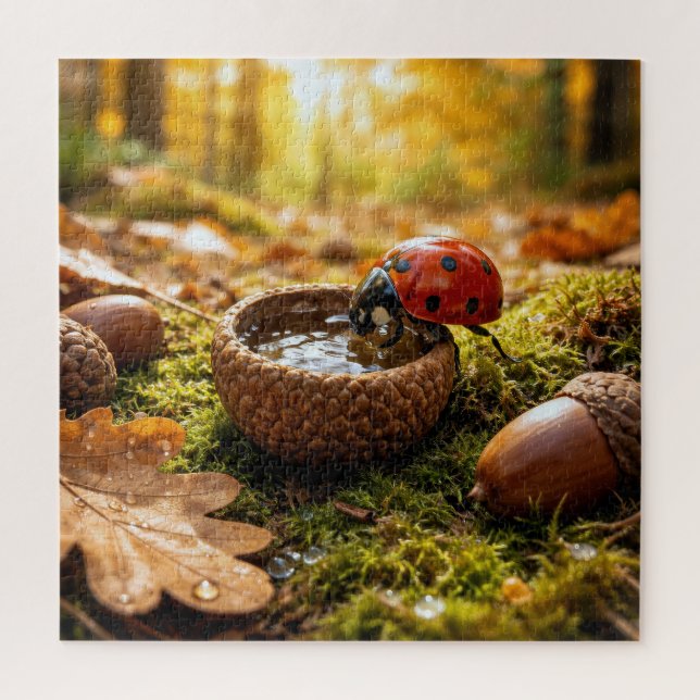 Ladybug Sipping Water from an Acorn Cap Jigsaw Puzzle (Vertical)