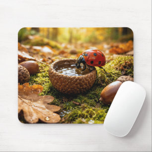 Ladybug Sipping Water from an Acorn Cap Mouse Pad
