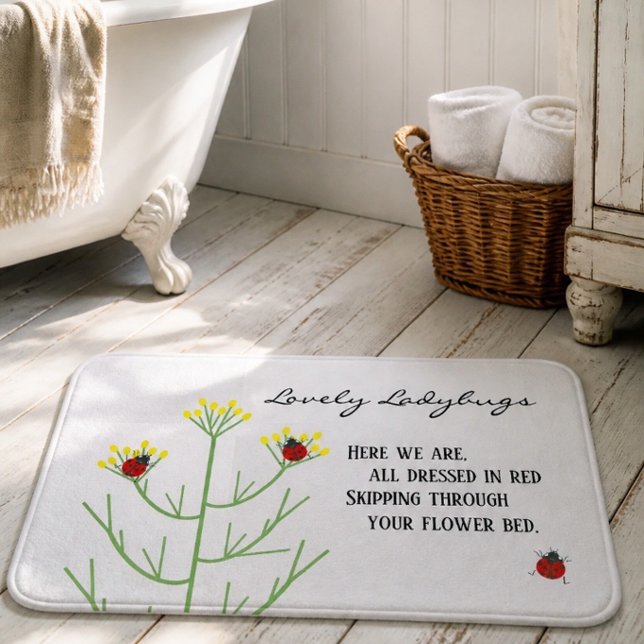 Ladybug | Skipping Ladybugs Grey & White Bath Mat (Creator Uploaded)