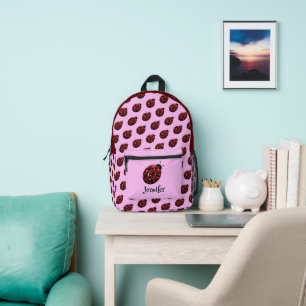 Ladybug sparkles red pattern pink custom name printed backpack