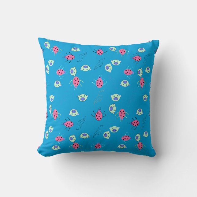 Ladybug, Sparrow & Animal Face Pattern Cushion (Front)