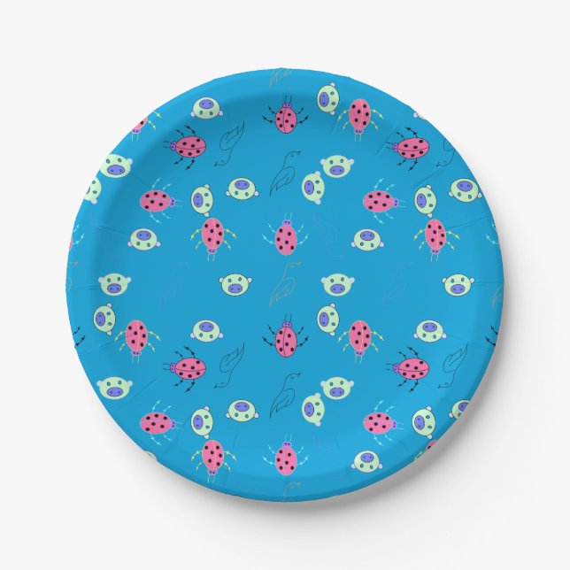 Ladybug, Sparrow & Animal Face Pattern Paper Plate (Front)