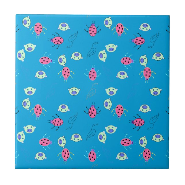 Ladybug, Sparrow & Animal Face Pattern Tile (Front)