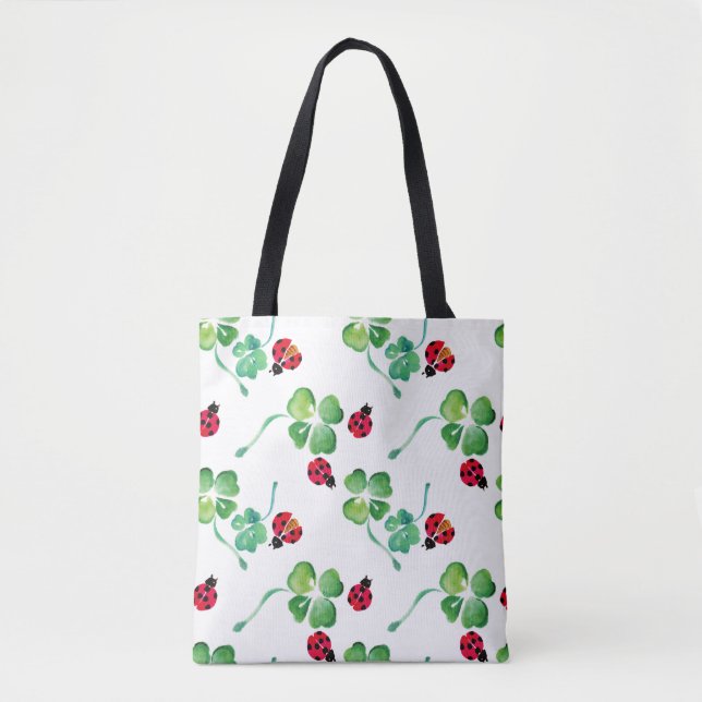 Ladybug Spring Flowers Watercolor Tote Bag (Front)