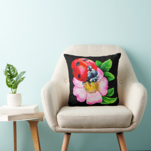Ladybug Spring Summer Farmhouse Decor Throw Pillow
