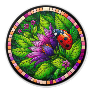Ladybug Stained Glass Ceramic Knob