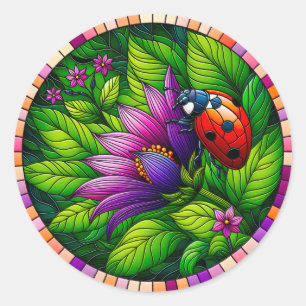 Ladybug Stained Glass Classic Round Sticker