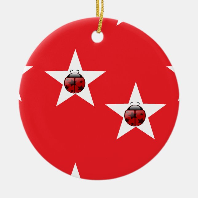 Ladybug stars ceramic tree decoration (Front)