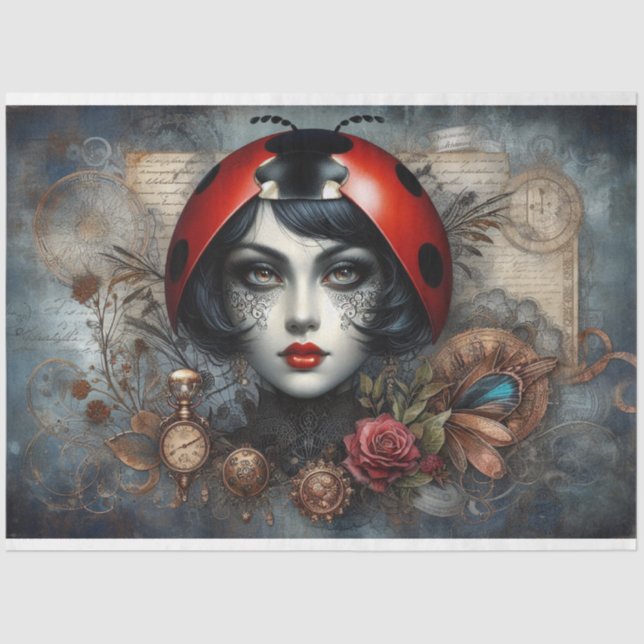 Ladybug Steampunk Gothic Victorian Decoupage Tissue Paper (Front)