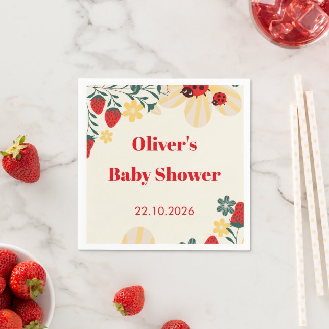 Ladybug & Strawberry Baby Shower Napkin (Insitu)