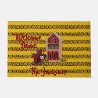 Ladybug, Sunflowers, and House, Yellow-1-  Garden  Doormat