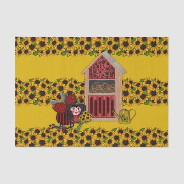 Ladybug, Sunflowers, and House, Yellow-1- Tissue Paper (Front)