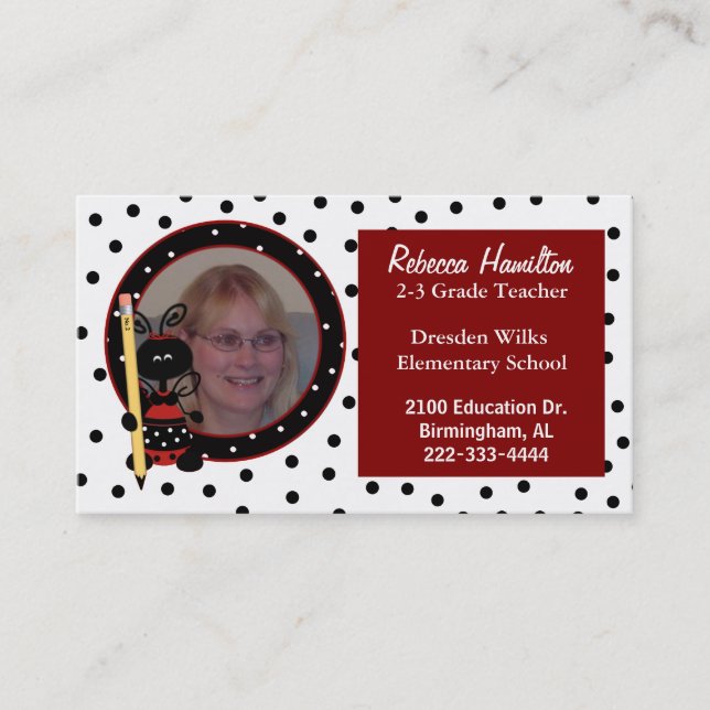 Ladybug Teacher's Photo Business Card (Front)