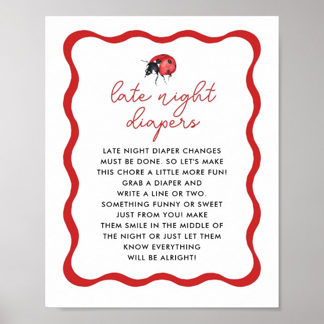 Ladybug Theme Late Night Diaper Game Sign (Front)