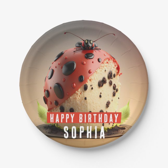 Ladybug themed Cake - Birthday Paper Plate (Front)