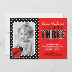 Ladybug Third Birthday Party Invitation
