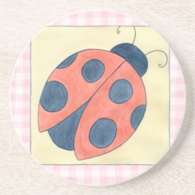 Ladybug Trio Landing on Flowers Coaster (Front)