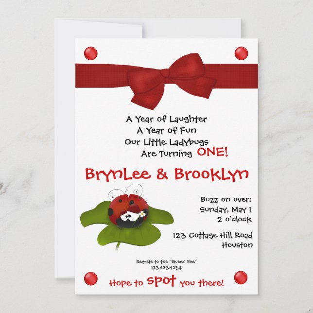 Ladybug Twins #5 Party Invitation (Front)