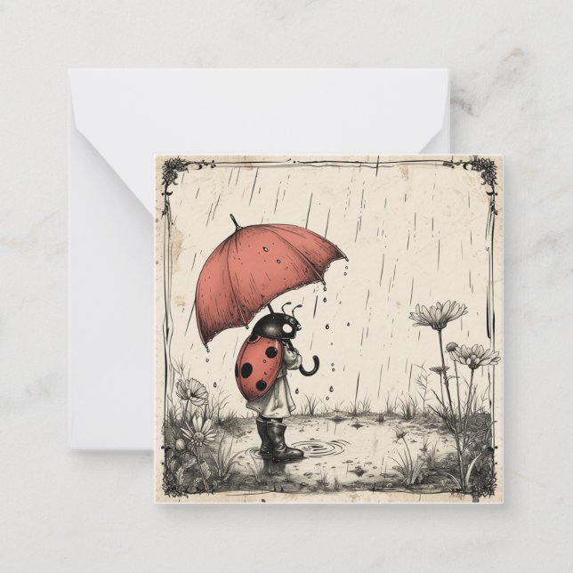 Ladybug Umbrellas & Sweet Sentiments: Rainy Day  Card (Front)