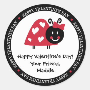 Ladybug Valentine Day Hearts Party Favour Classic Round Sticker