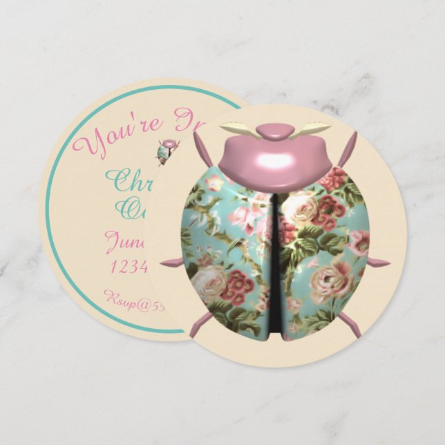 Ladybug victorian floral roses cute invitation (Front/Back)
