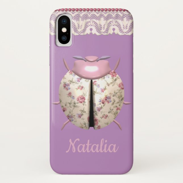 Ladybug violet and rose cute floral pink purple  Case-Mate iPhone case (Back)