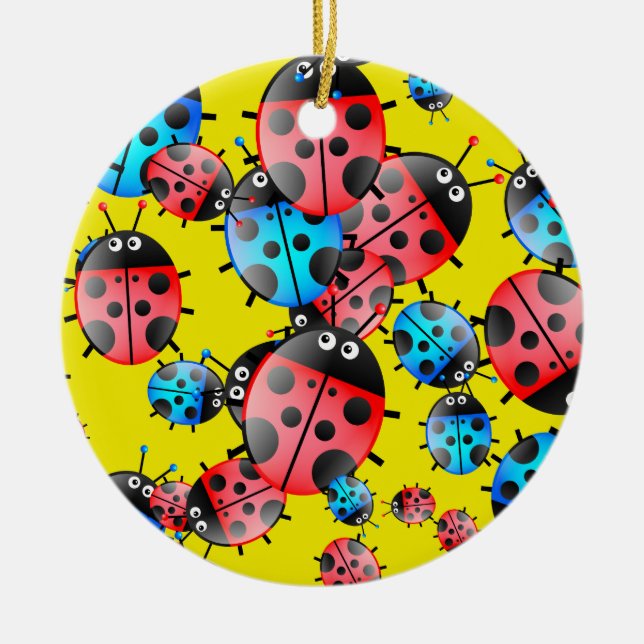 Ladybug Wallpaper Ceramic Tree Decoration (Front)