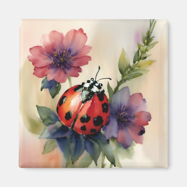 Ladybug Watercolor Botanical Floral Art  Magnet (Front)