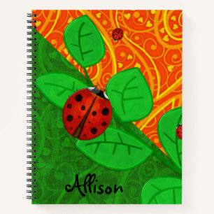 Ladybug Whimsey 3D Folk Art ADD YOUR NAME SUBJECT Notebook