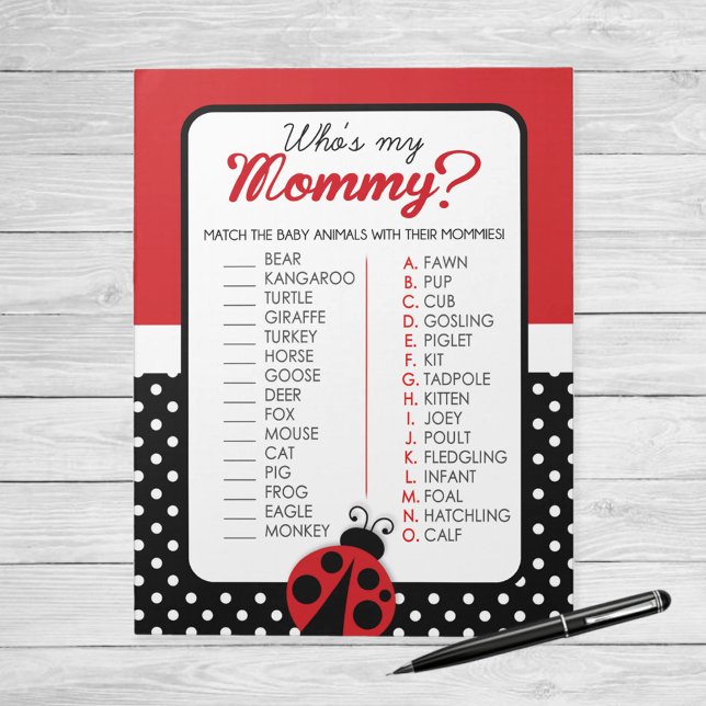 Ladybug Who's My Mummy Baby Animal Shower Game Notepad (Ladybug Who is My Mommy Baby Animal Baby Shower Game)