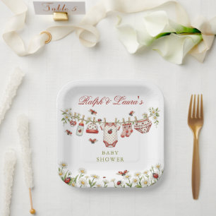 Ladybug Wildflower Girl Baby Shower Paper Plate