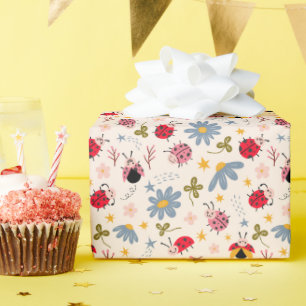 Ladybug Wildflower Pattern Wrapping Paper