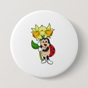 Ladybug with Flower Daffodil 7.5 Cm Round Badge