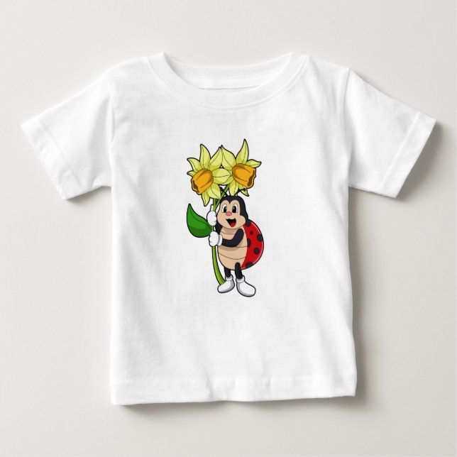 Ladybug with Flower Daffodil Baby T-Shirt (Front)