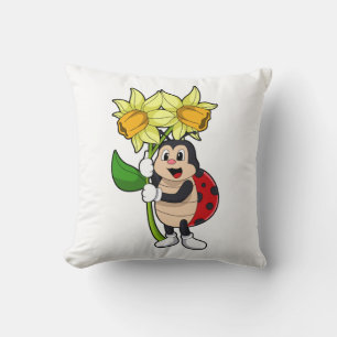 Ladybug with Flower Daffodil Cushion