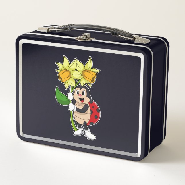 Ladybug with Flower Daffodil Metal Lunch Box (Front)
