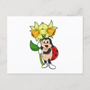 Ladybug with Flower Daffodil Postcard